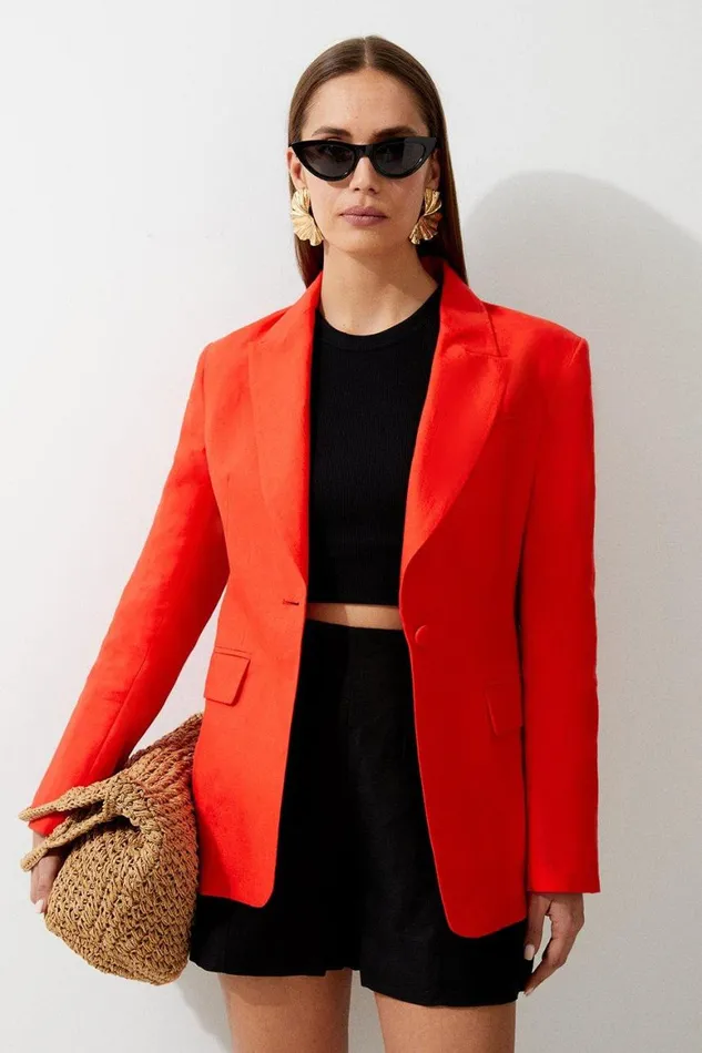 Coats and Jackets Women Karen Millen Premium Linen Tailored Single Breasted Longline Blazer Red Coats and Jackets Women Karen Millen Premium Linen Tailored Single Breasted Longline Blazer Red