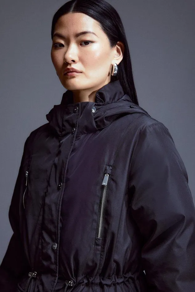 Coats and Jackets Women Karen Millen Premium Padded Fur Trim Hooded Parka Coat Black