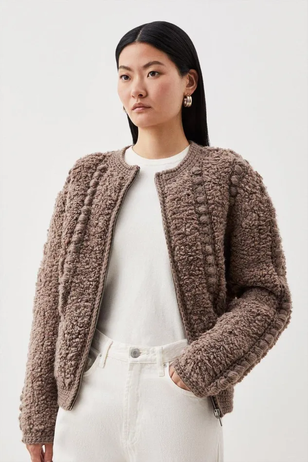 Coats and Jackets Women Karen Millen Premium Textured Knit Jacket Grey