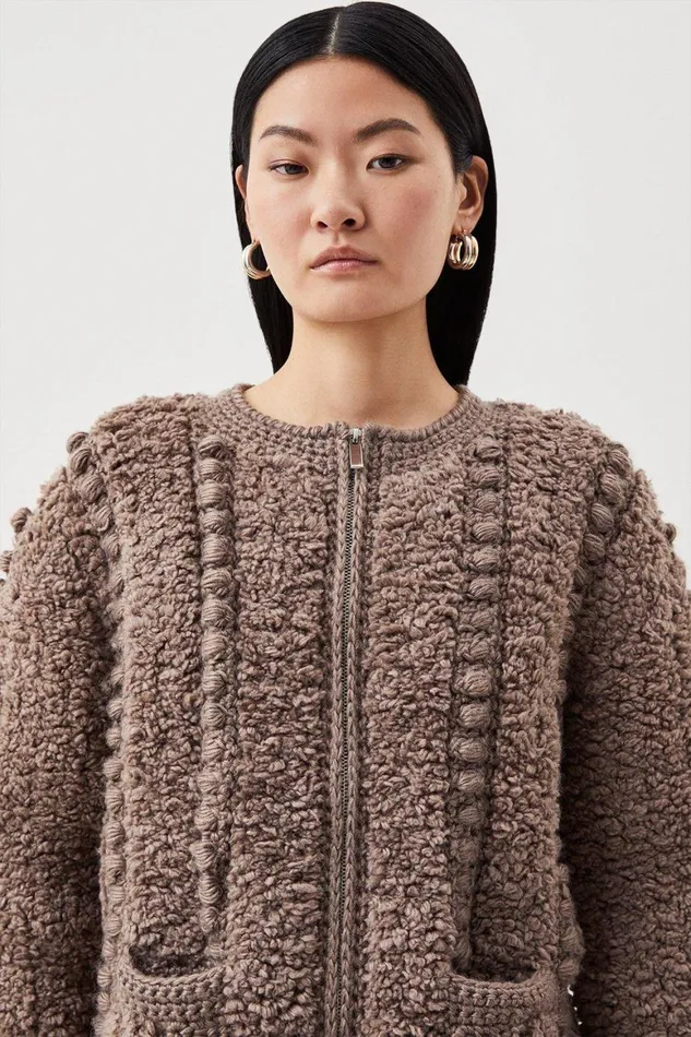 Coats and Jackets Women Karen Millen Premium Textured Knit Jacket Grey