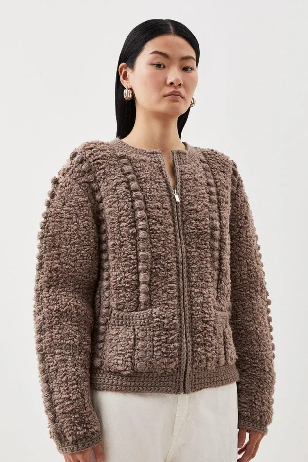 Coats and Jackets Women Karen Millen Premium Textured Knit Jacket Grey