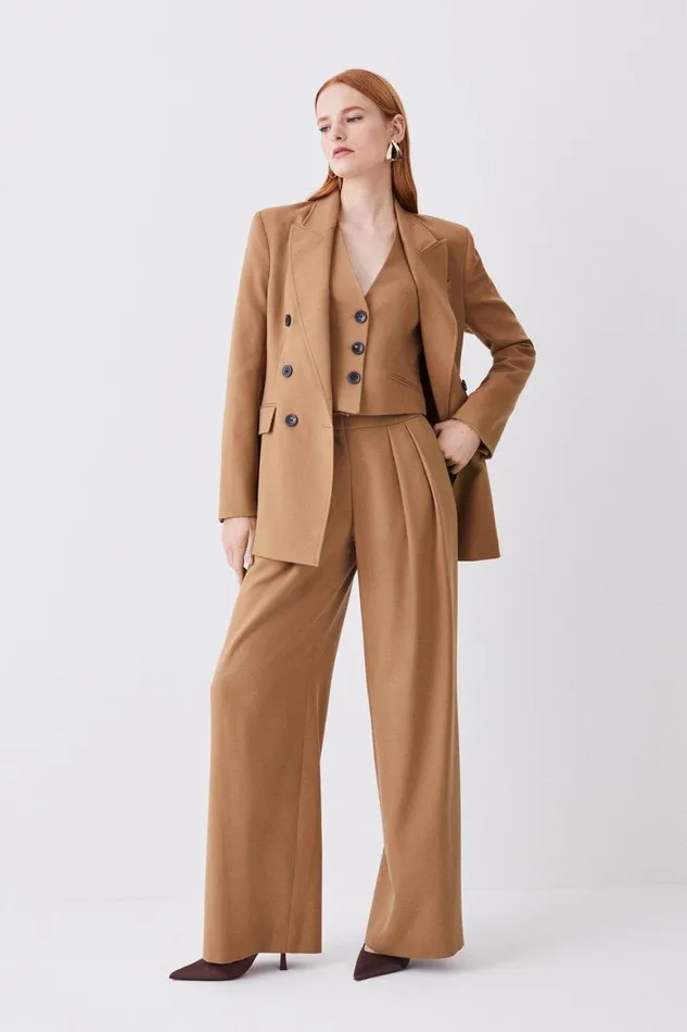 Coats and Jackets Women Karen Millen Premium Wool Flannel Waistcoat Camel