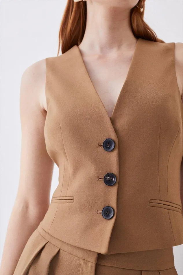 Coats and Jackets Women Karen Millen Premium Wool Flannel Waistcoat Camel