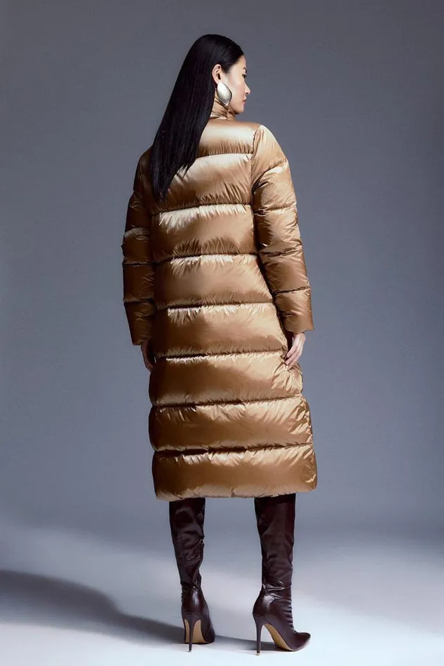 Coats and Jackets Women Karen Millen Real Down Self Scarf Detail Midi Puffer Coat Neutral