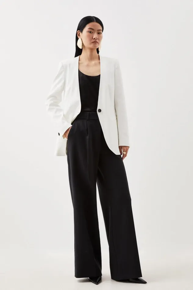 Coats and Jackets Women Karen Millen Relaxed Collarless Tailored Jacket Ivory