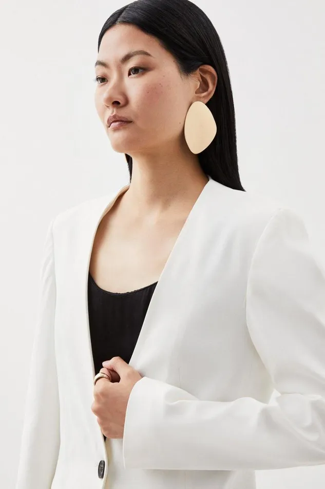 Coats and Jackets Women Karen Millen Relaxed Collarless Tailored Jacket Ivory
