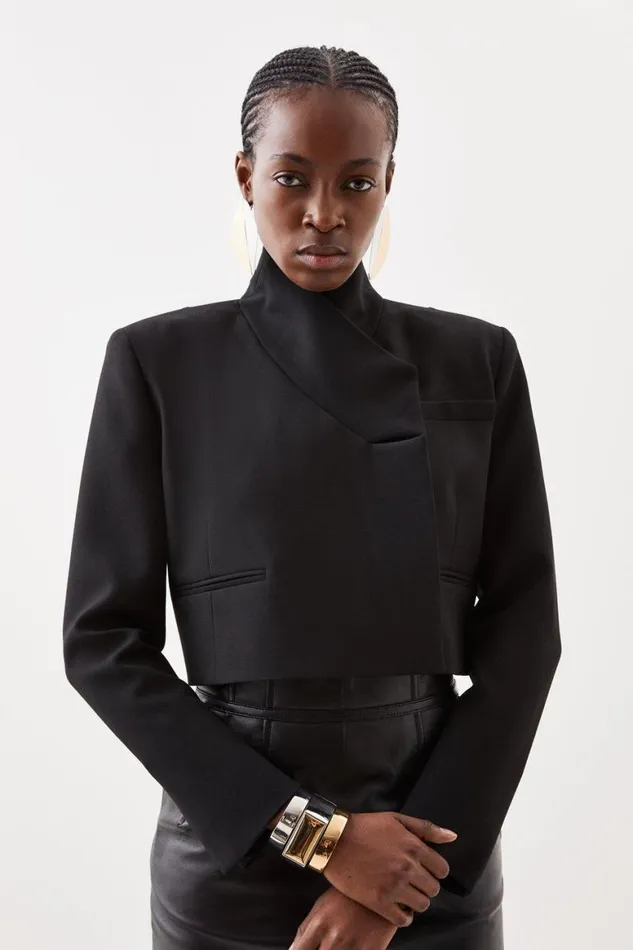 Coats and Jackets Women Karen Millen Tailored Compact Stretch Cropped Blazer Black