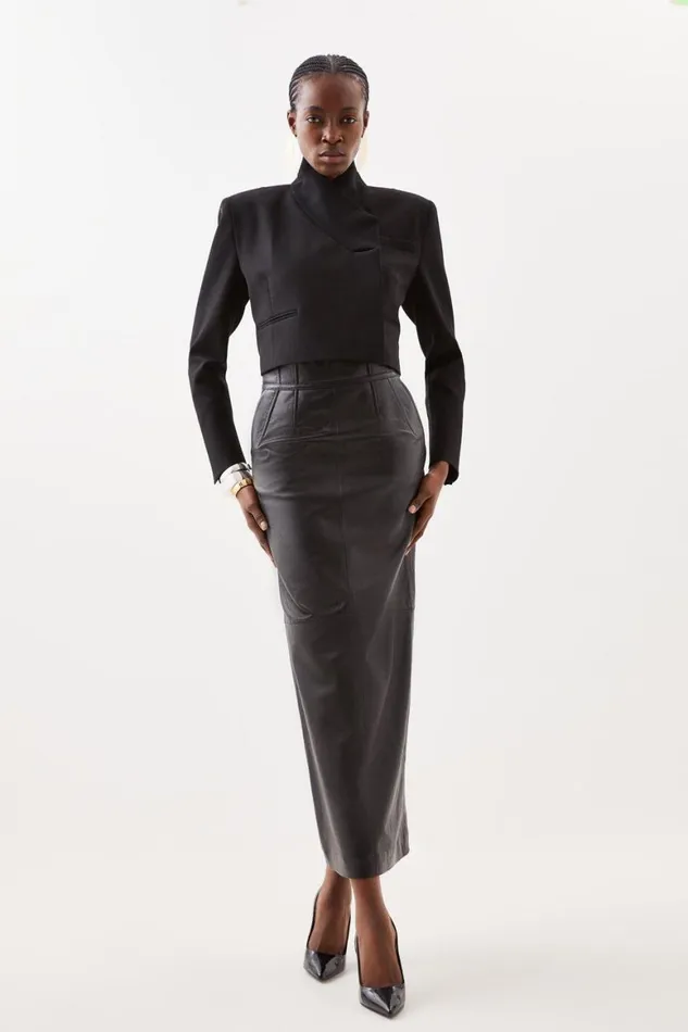 Coats and Jackets Women Karen Millen Tailored Compact Stretch Cropped Blazer Black