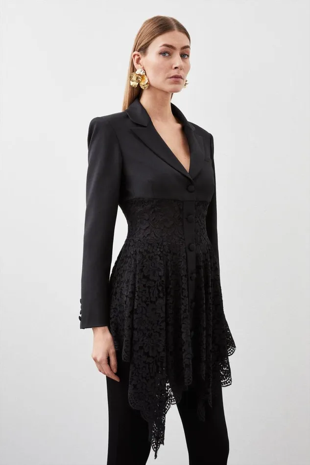 Coats and Jackets Women Karen Millen Tailored Italian Lace Detail Longline Blazer Black Coats and Jackets Women Karen Millen Tailored Italian Lace Detail Longline Blazer Black