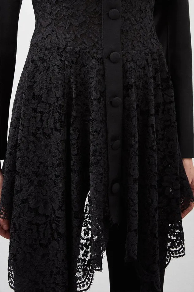 Coats and Jackets Women Karen Millen Tailored Italian Lace Detail Longline Blazer Black