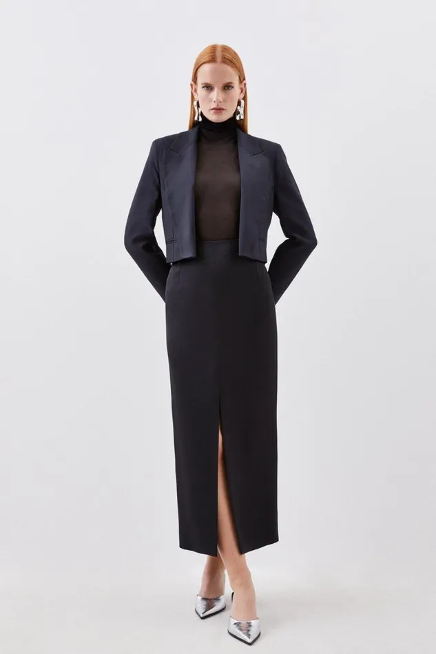 Coats and Jackets Women Karen Millen Tailored Satin Back Crepe Cropped Blazer Black