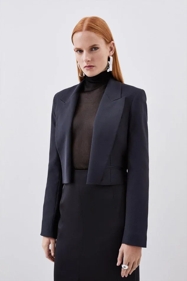 Coats and Jackets Women Karen Millen Tailored Satin Back Crepe Cropped Blazer Black