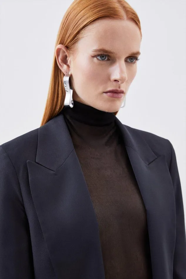 Coats and Jackets Women Karen Millen Tailored Satin Back Crepe Cropped Blazer Black