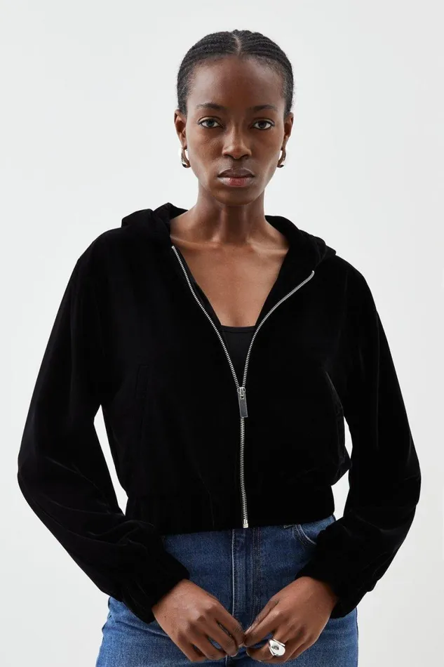 Coats and Jackets Women Karen Millen Tailoring Premium Velvet Bomber Jacket Black