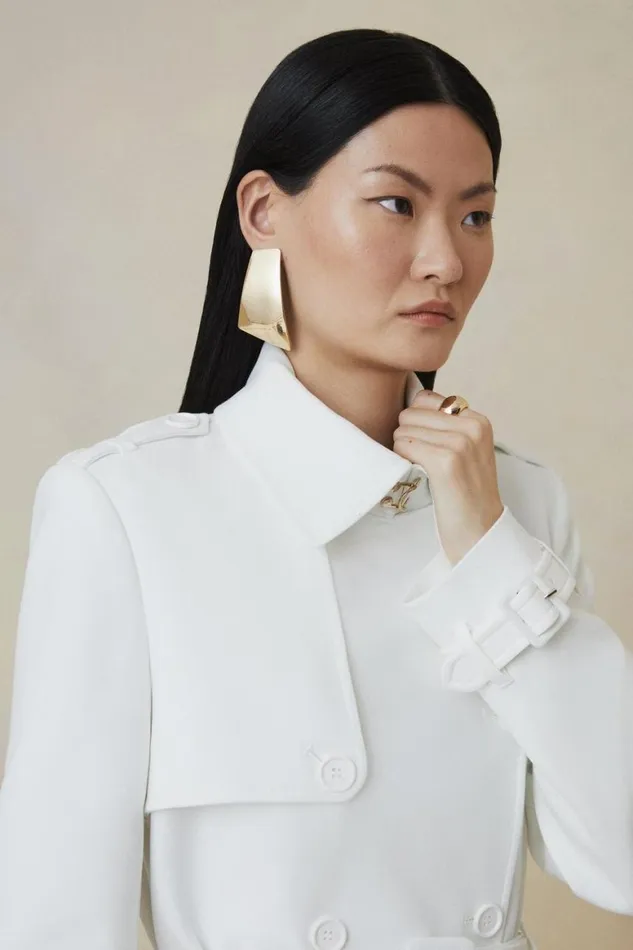 Coats and Jackets Women Karen Millen The Founder Compact Stretch Belted Tailored Coat Ivory