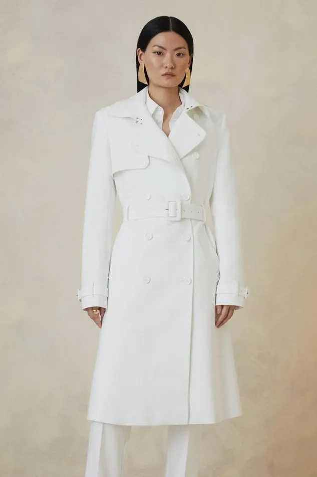 Coats and Jackets Women Karen Millen The Founder Compact Stretch Belted Tailored Coat Ivory