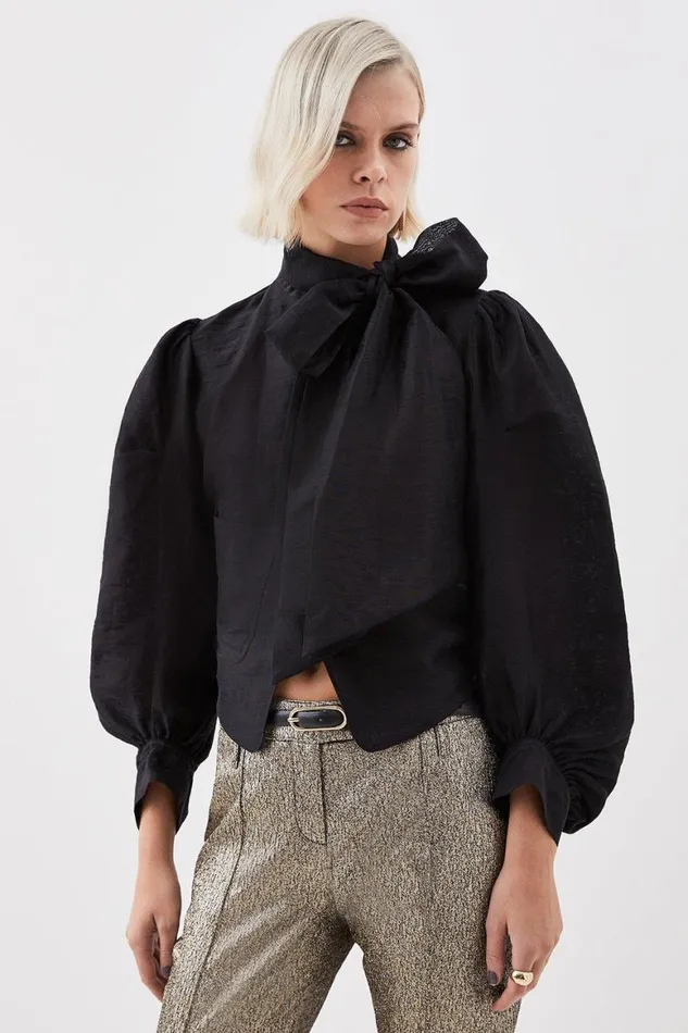 Coats and Jackets Women Karen Millen The Founder Organdie Bow Detail Woven Jacket