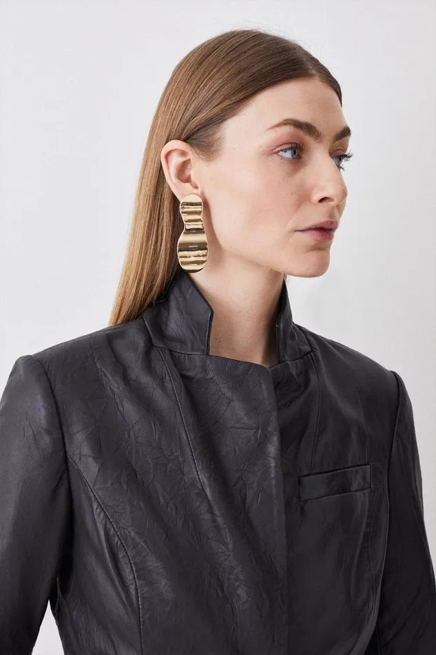 Coats and Jackets Women Karen Millen Washed Leather Notch Neck Forever Jacket Black