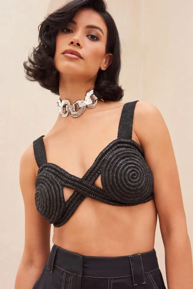 Cult Gaia Gabi Crochet Top Black Women Knits