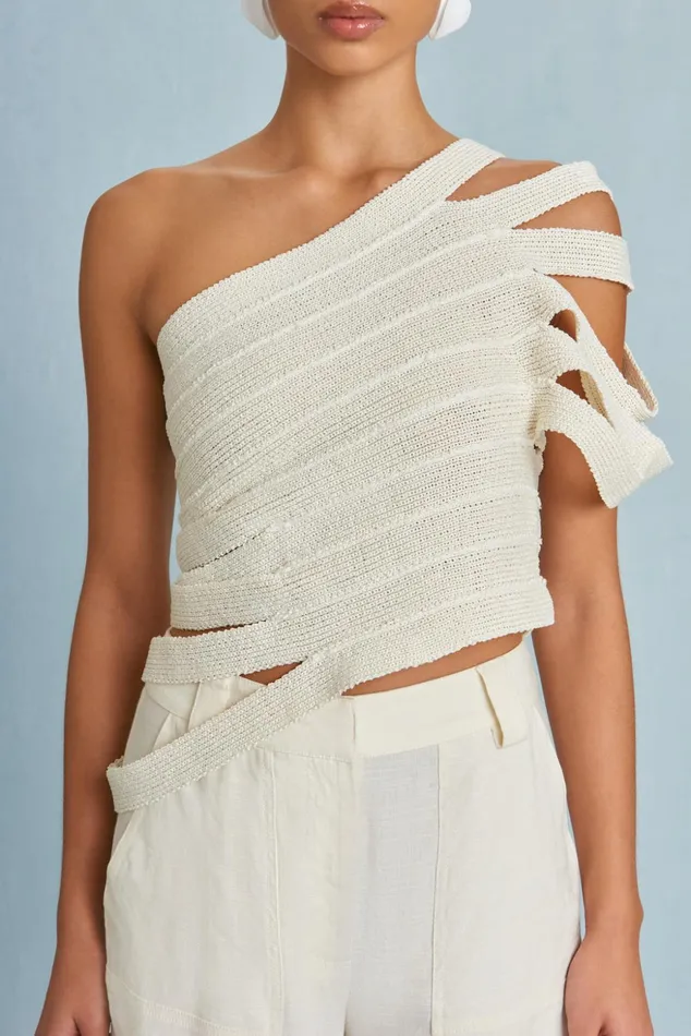 Cult Gaia Sashi Knit Top Off White Women Knits