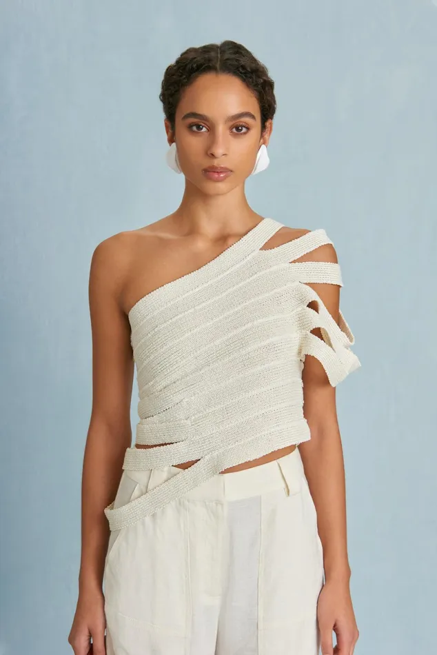 Cult Gaia Sashi Knit Top Off White Women Knits