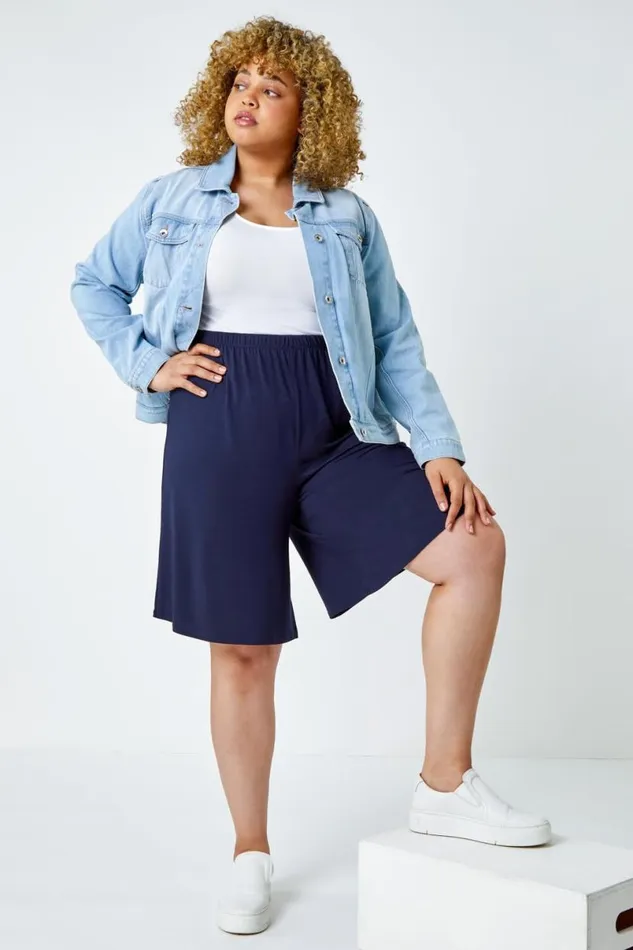 Curve Wide Leg Elastic Waist Stretch Shorts Women Roman Shorts