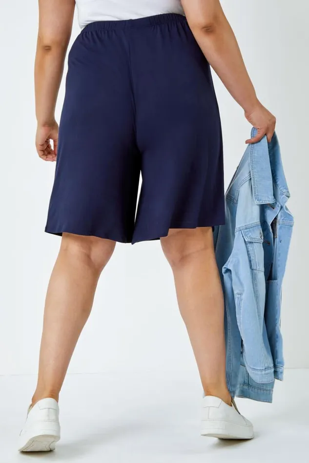 Curve Wide Leg Elastic Waist Stretch Shorts Women Roman Shorts