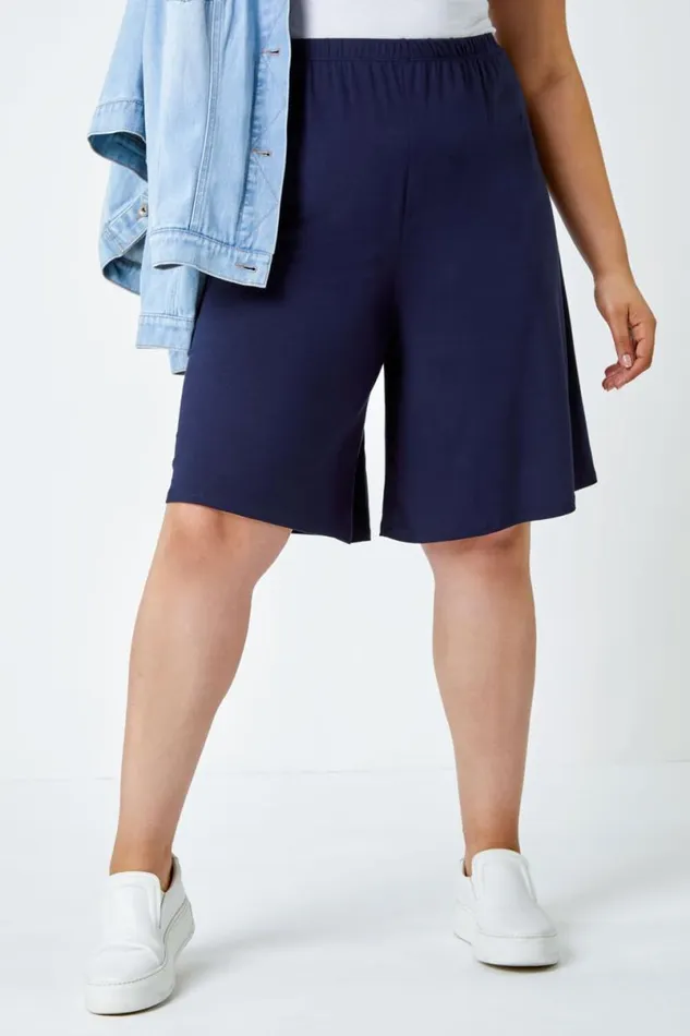 Curve Wide Leg Elastic Waist Stretch Shorts Women Roman Shorts