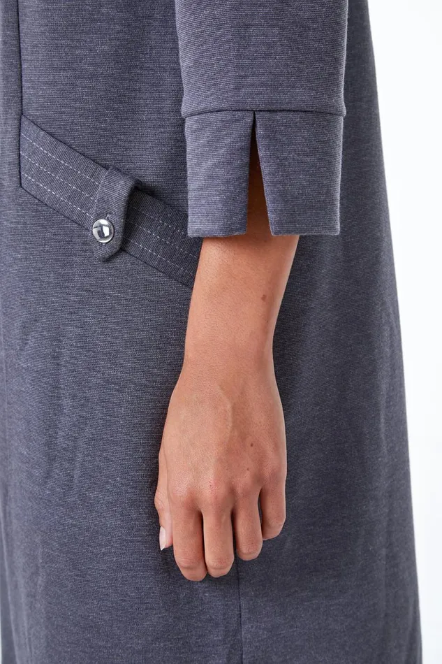 Dark Grey Button Detail Stretch Shift Dress Women Roman Dresses