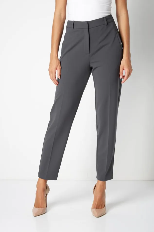 Dark Grey Short Straight Leg Stretch Trouser Women Roman Trousers