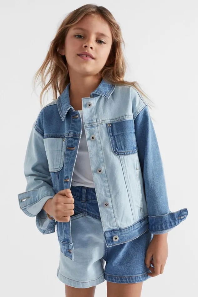 Denim and Jeans Girl Seed Heritage Colourblock Denim Jacket Light Wash Multi