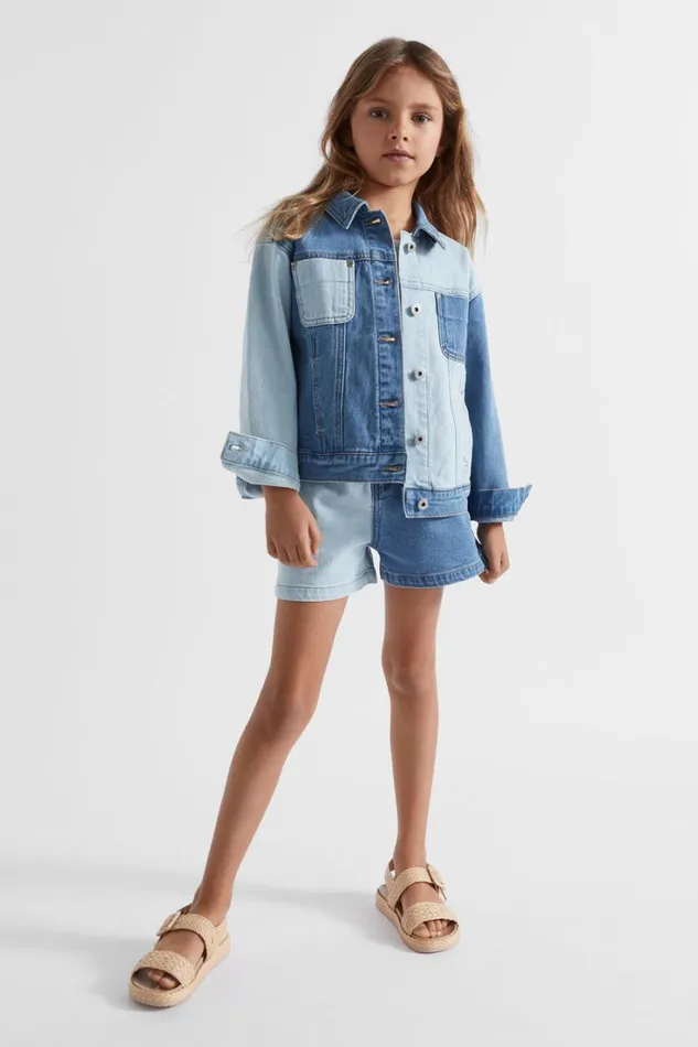 Denim and Jeans Girl Seed Heritage Colourblock Denim Jacket Light Wash Multi