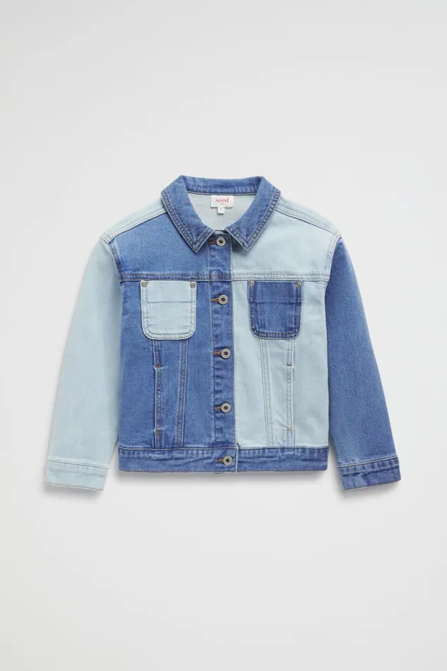 Denim and Jeans Girl Seed Heritage Colourblock Denim Jacket Light Wash Multi