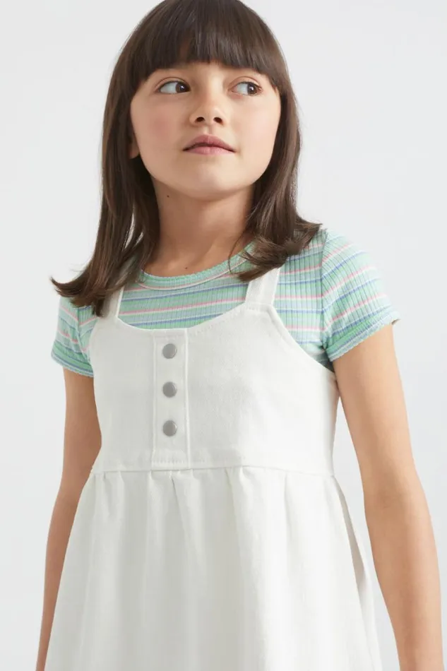 Denim and Jeans Girl Seed Heritage Denim Pinafore Vintage White Wash