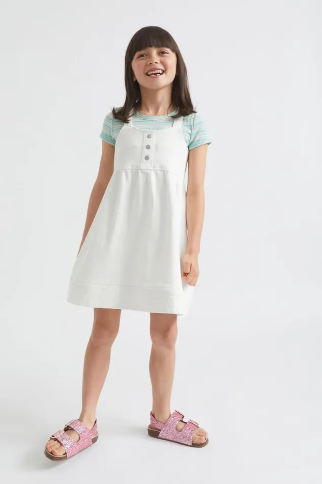 Denim and Jeans Girl Seed Heritage Denim Pinafore Vintage White Wash