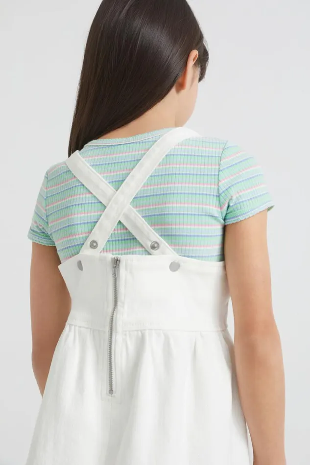 Denim and Jeans Girl Seed Heritage Denim Pinafore Vintage White Wash