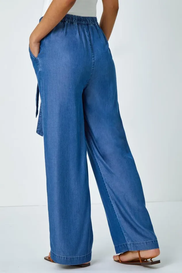 Denim Elastic Tie Waist Pocket Shorts Women Roman Trousers