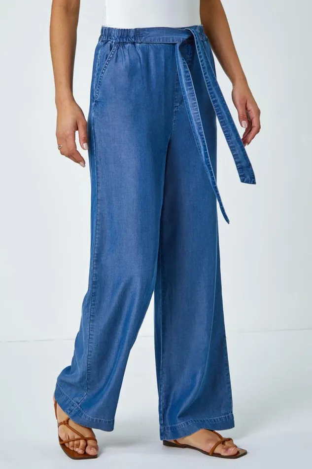 Denim Elastic Tie Waist Pocket Shorts Women Roman Trousers