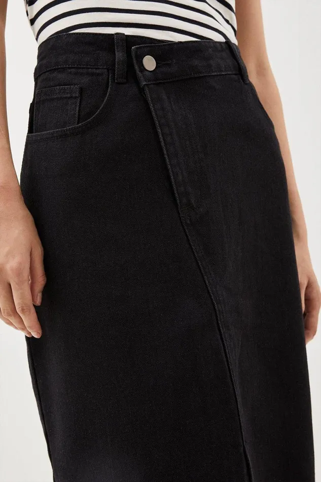 Denim Women Karen Millen Denim Asymmetric Waistband Detail Maxi Skirt Black