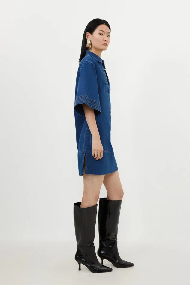 Denim Women Karen Millen Tencel Denim Woven Mini Dress Denim