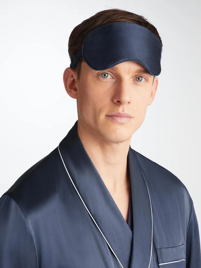 Derek Rose Eye Mask Bailey Silk Satin Navy MenWomen Eye Masks