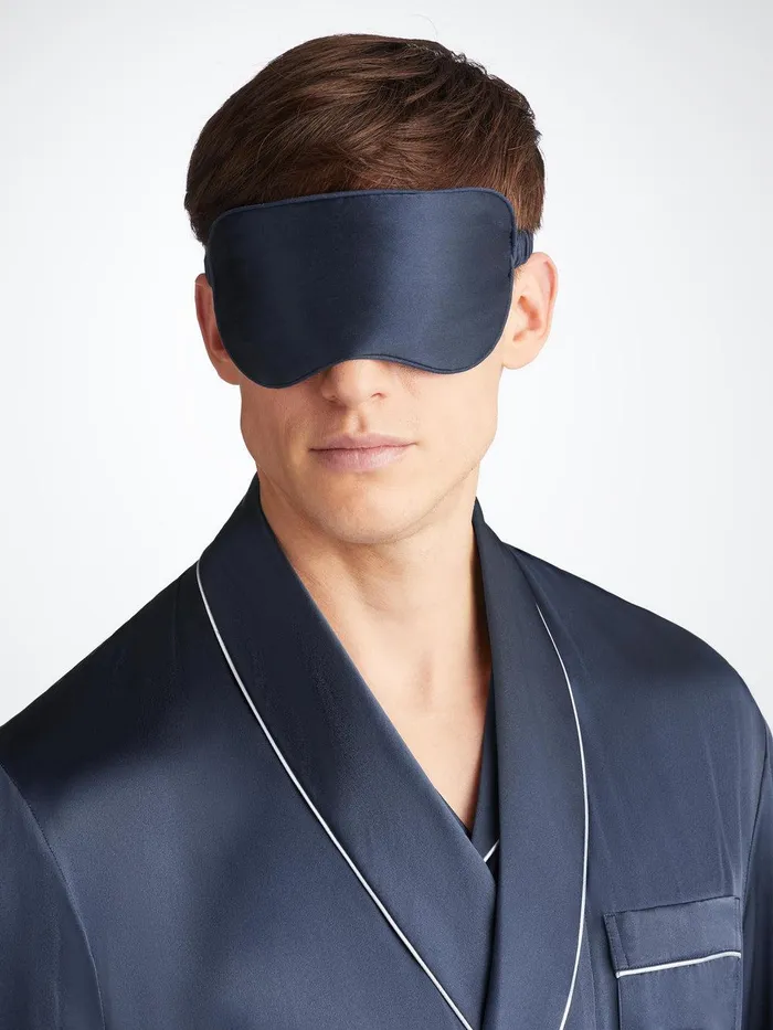 Derek Rose Eye Mask Bailey Silk Satin Navy MenWomen Eye Masks