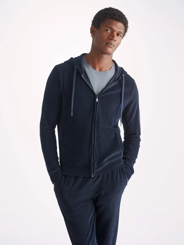Derek Rose Hoodie Isaac Terry Cotton Navy Men Hooded Tops