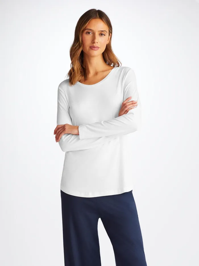 Derek Rose Long Sleeve TShirt Lara Micro Modal Stretch White Women Long Sleeve TShirts