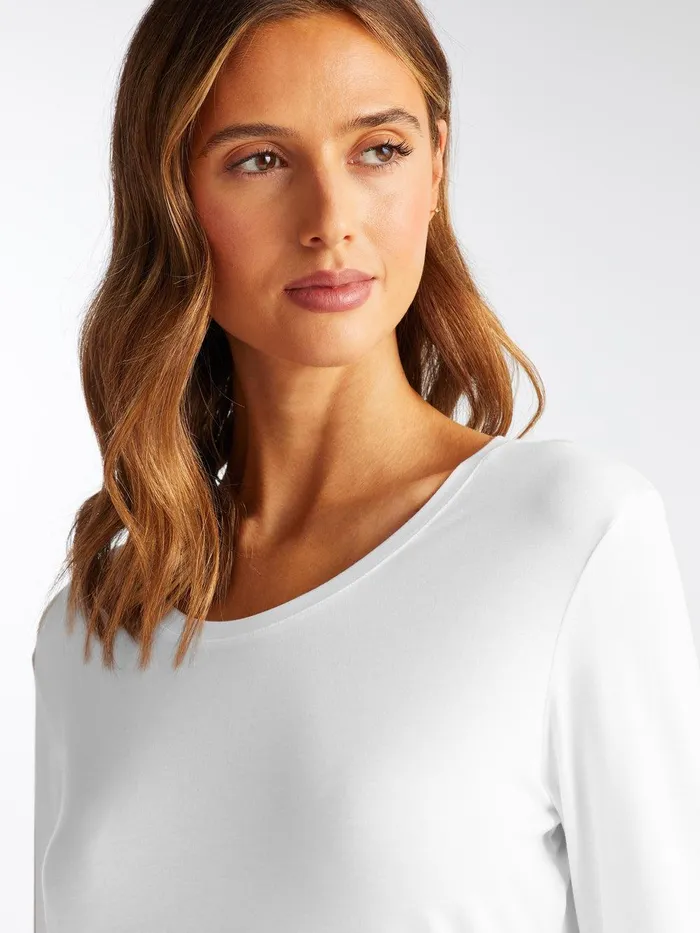 Derek Rose Long Sleeve TShirt Lara Micro Modal Stretch White Women Long Sleeve TShirts