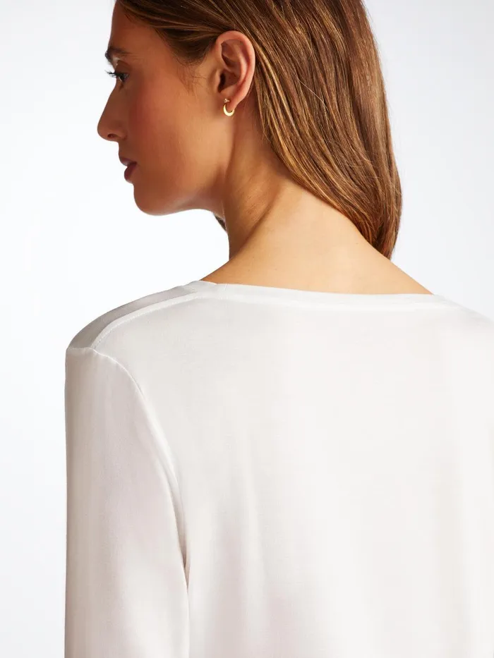 Derek Rose Long Sleeve TShirt Lara Micro Modal Stretch White Women Long Sleeve TShirts