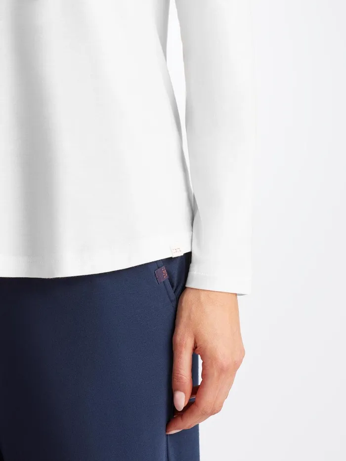 Derek Rose Long Sleeve TShirt Lara Micro Modal Stretch White Women Long Sleeve TShirts