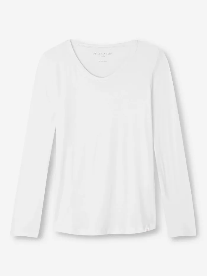 Derek Rose Long Sleeve TShirt Lara Micro Modal Stretch White Women Long Sleeve TShirts