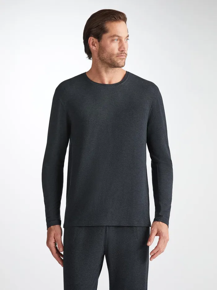 Derek Rose Long Sleeve TShirt Marlowe Micro Modal Stretch Anthracite Men Long Sleeve TShirts