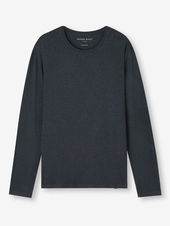 Derek Rose Long Sleeve TShirt Marlowe Micro Modal Stretch Anthracite Men Long Sleeve TShirts